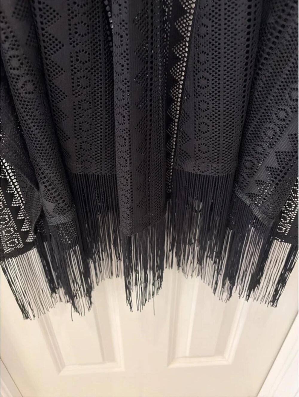 Black Patterned Festival Shawl/Swim Cover Up - Picture 4 of 4